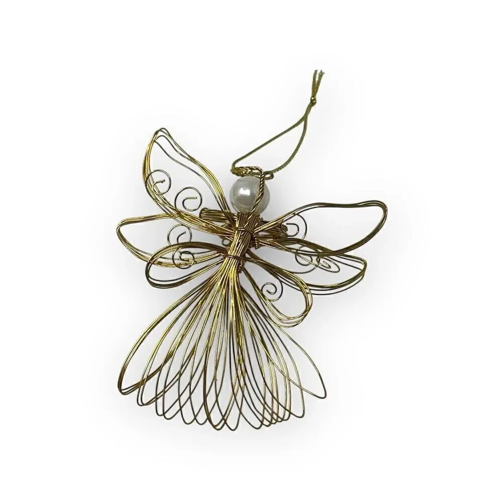Vintage Avon Radiant Angel Golden Wire Faux Pearl Christmas Ornament 1997